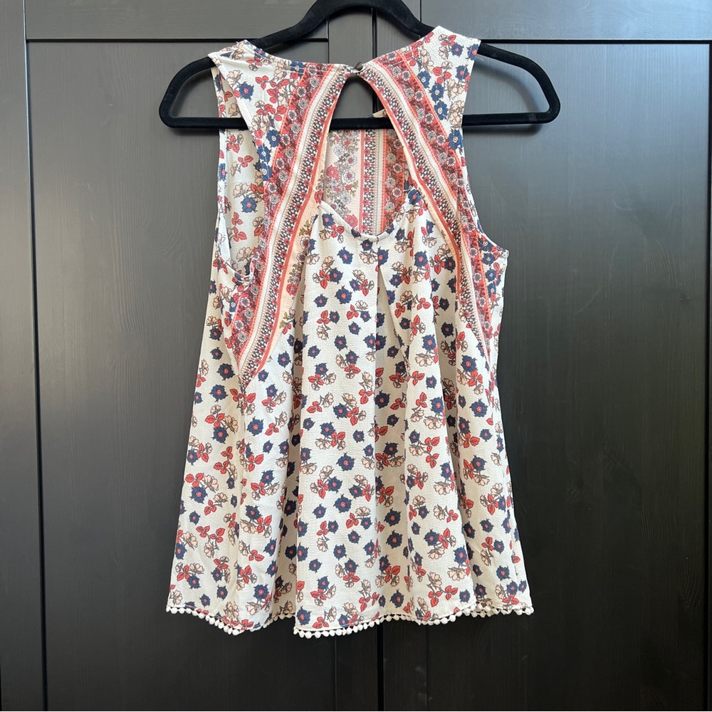Sea New York Cream Floral Sleeveless Tank with Pink & Blue Print Size 2 - Picture 2 of 5